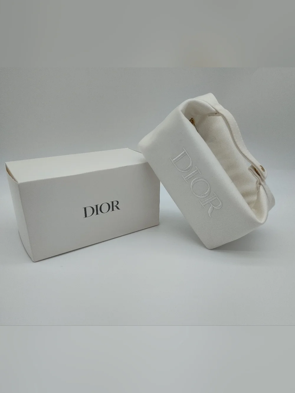 DIOR Beauty White Canvas Trousse Pouch Zip Cosmetic Bag Box Gift Set NIB